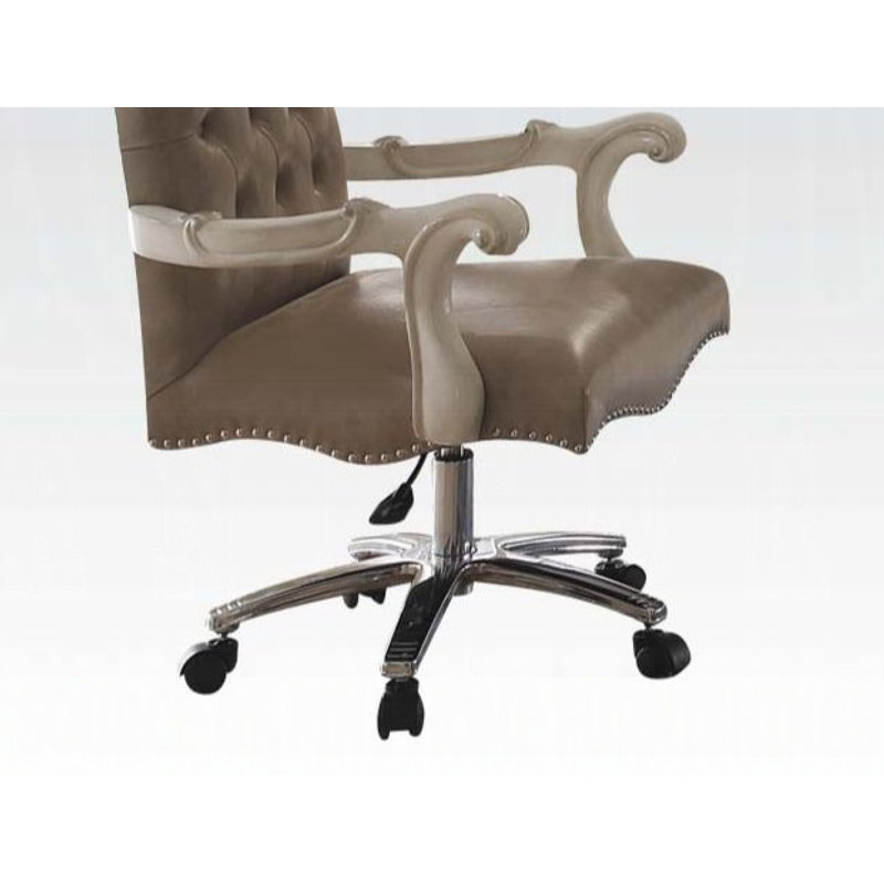 Fauteuil de bureau Versailles pivotant capitonné, Gris rétro, Blanc os