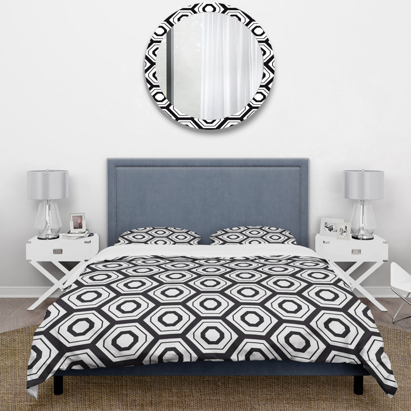 Ensemble de housse de couette Hexagon X - noir et blanc traditionnel, Housse de couette très grand et 2 très grandes t