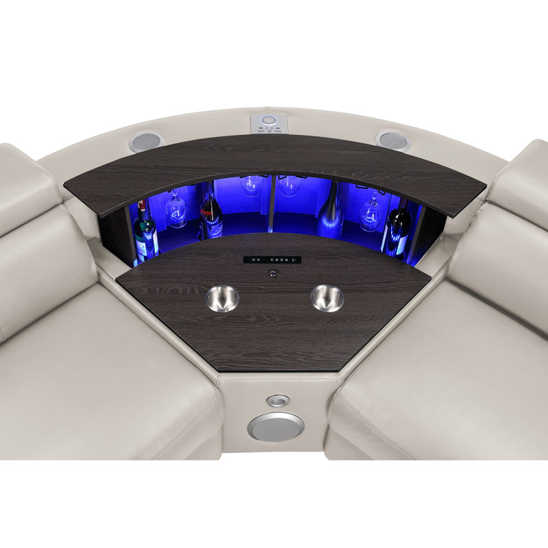 Canapé modulaire Nova avec 1 console (lampe de lecture), coin avec haut-parleur Bluetooth, armoire à vin à DEL et à levage - Gris