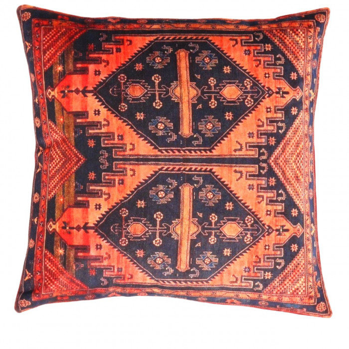 Throw Square Pillow Cover & Insert, Black/Flush Orange Oriental
