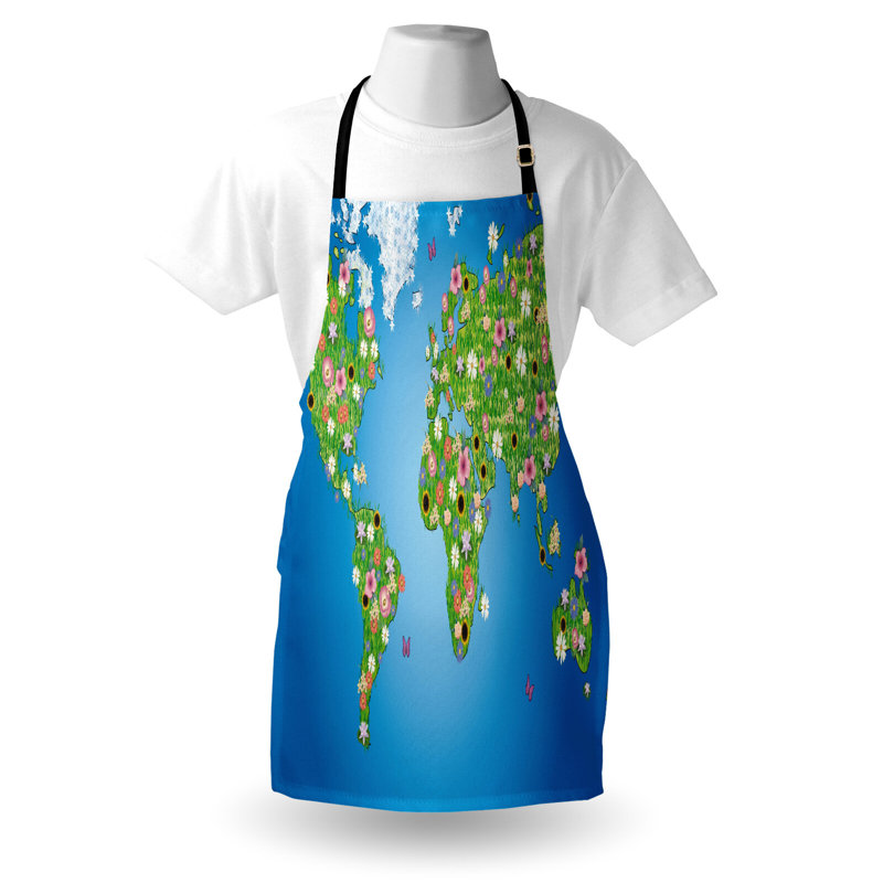 Tablier East Urban Home Map unisexe, marguerite, taille adulte, vert lime / bleu