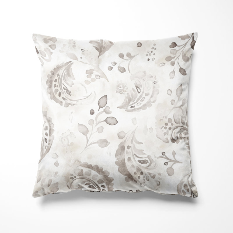 Coussin décoratif moderne à motif floral cachemire gris, H 20 po x l 20 po