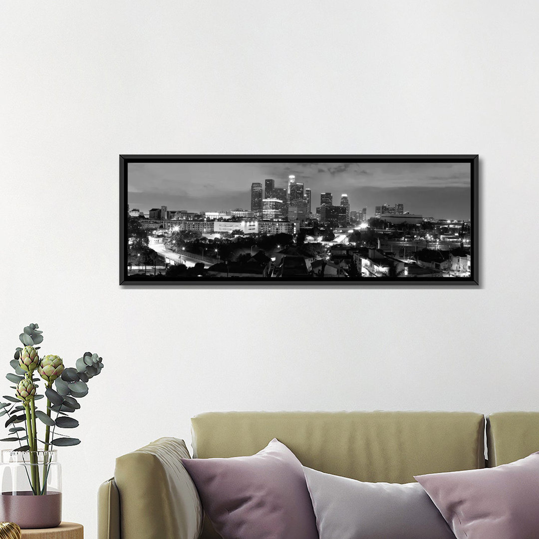" Los Angeles Panoramic Skyline Cityscape (Black & White - Night) " by Unknown Artist East Urban Home 