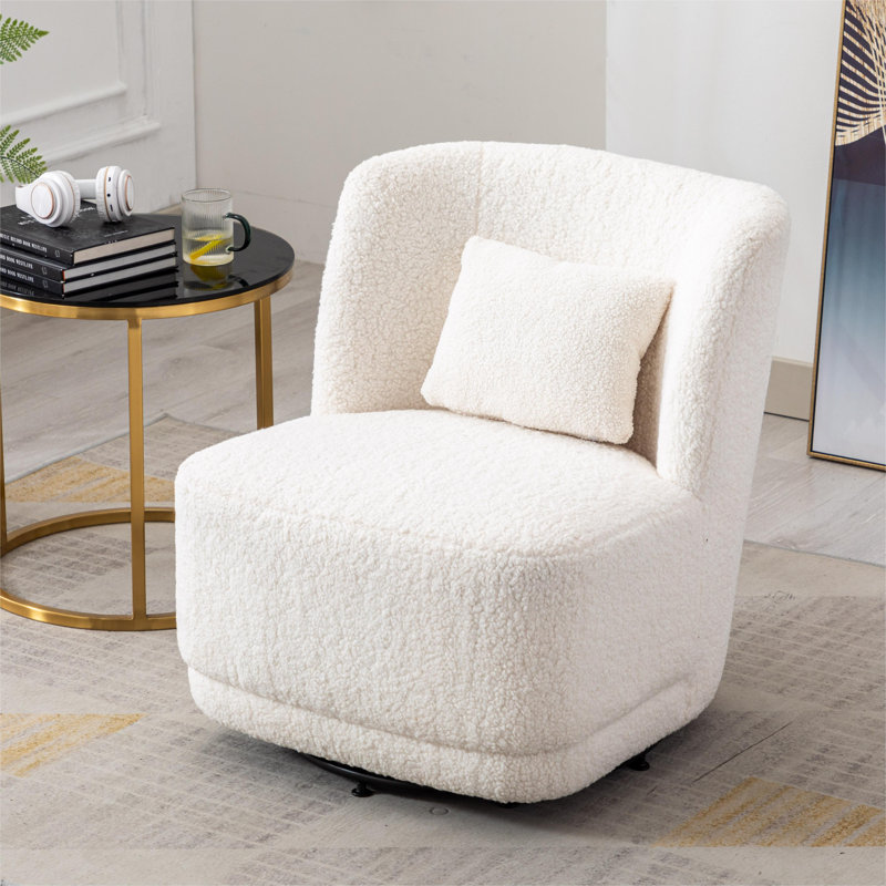 Fauteuil demi-tonneau pivotant de l 25,98 po Caraviello, Fausse fourrure blanche
