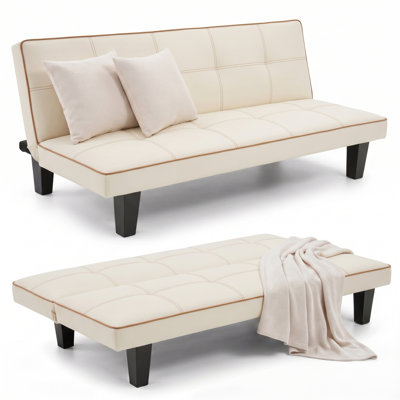 68.5'' Convertible Futon Sofa Bed, PU Leather Adjustable Sleeper Couch with Solid Wood Frame