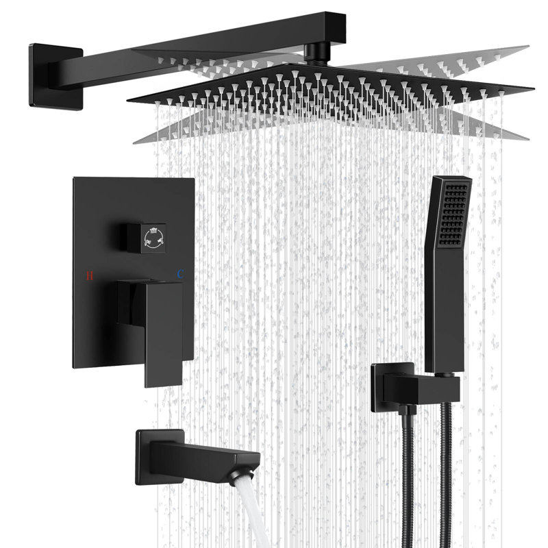 Complete Shower System with Rough in-Valve, Matte Black