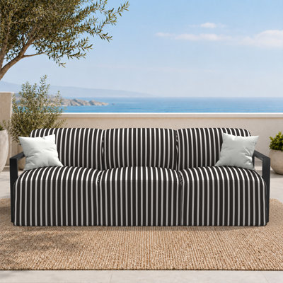 Canapé deux places de jardin modulaire Rosalie 2 pièces en aluminium à structure ouverte, rembourré, avec coussins Sunbrella haut de gamme