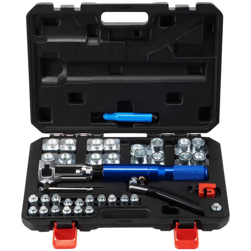 Hydraulic Flaring Tool Kit, 45° Double Flaring Tool, Brake Repair Brake Flaring Tools for 3/16"-1/2", Brake Flare Tool with Tube Cutter and Deburrer, 32 PCS Tube Flaring Tools for Copper Lines