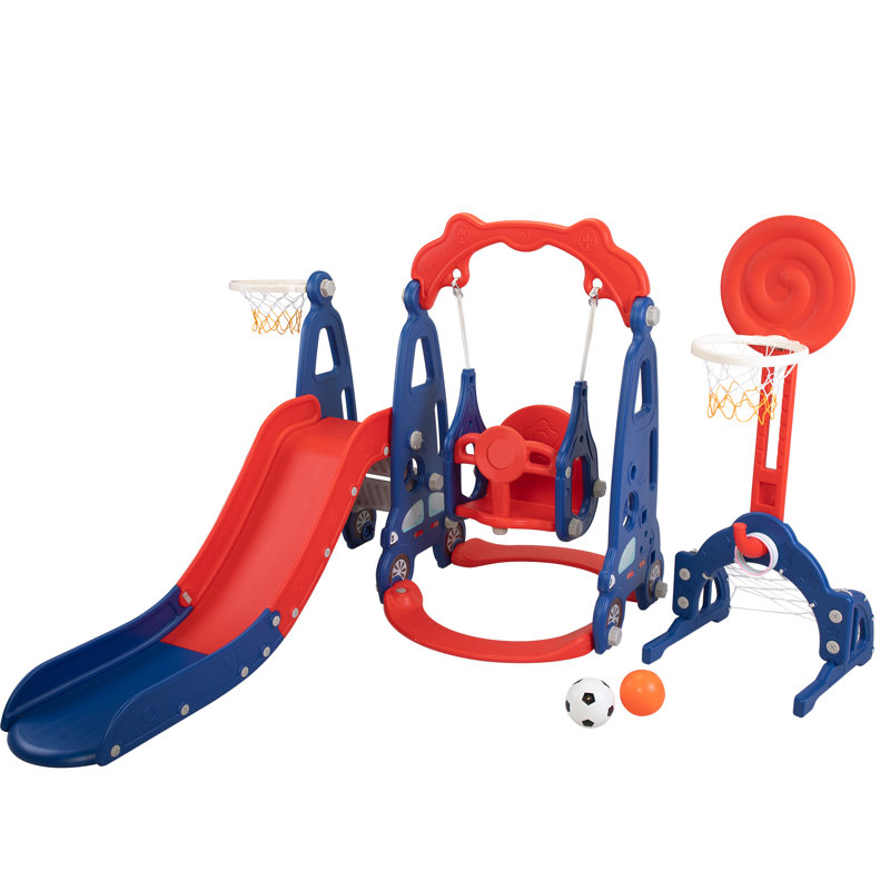 Tobbi Plastic Swing Set with 1 Swing(s) , 1 Slide(s), Red/Blue