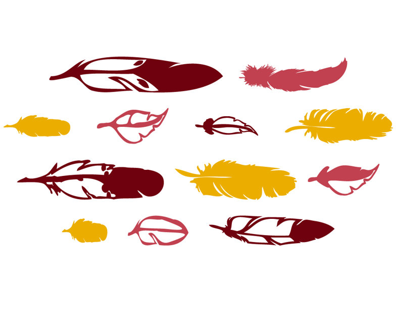 Décalcomanie murale plumes de bois, Rouge / jaune, H 26 po x l 54 po x P 0,01 po