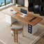 Bureau rectangulaire brun et blanc en bois massif avec 3 tiroirs-881052752