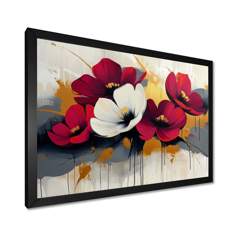 Art mural blanc blanc et bleuet Meadows, Cadre simple, H 34 po x l 44 po, Noir