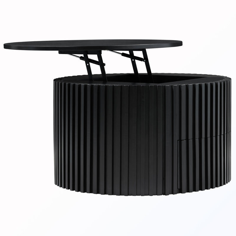 Table basse ronde à plateau relevable avec rangement dissimulé, Black