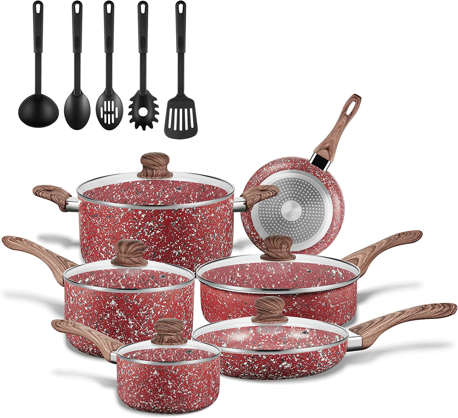 Nutrichef 15 Piece Nonstick Kitchen Cookware Set with 2 Cooking Pots, 2  Sauce Pots, 4 Lids, 2 Pans, and 5 Utensils, Multicolor in 2023