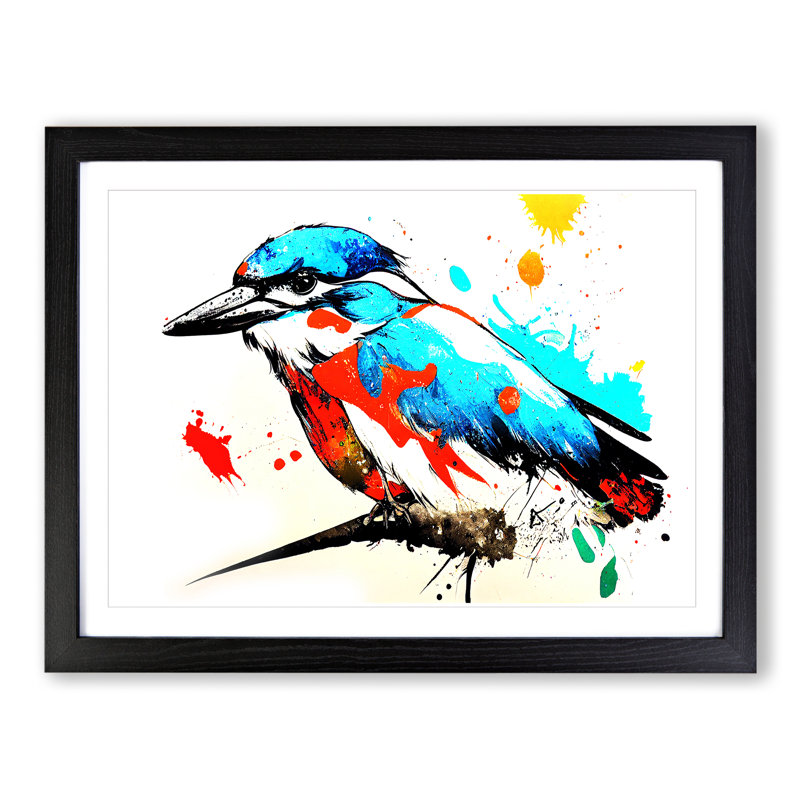 Kingfisher Bird Splash Vol.4 Abstract - Single Picture Frame Print, Black Framed, 46cm H x 64cm W x 2cm D