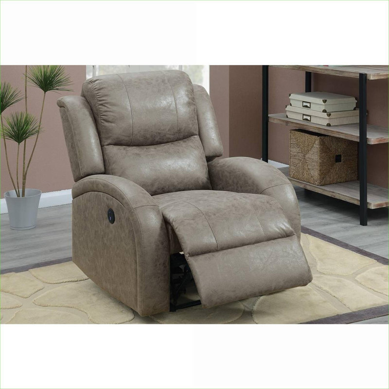  Power Recliner Compact Functional Seating Classic Gray Leather-Like Upholstery Arm Chair