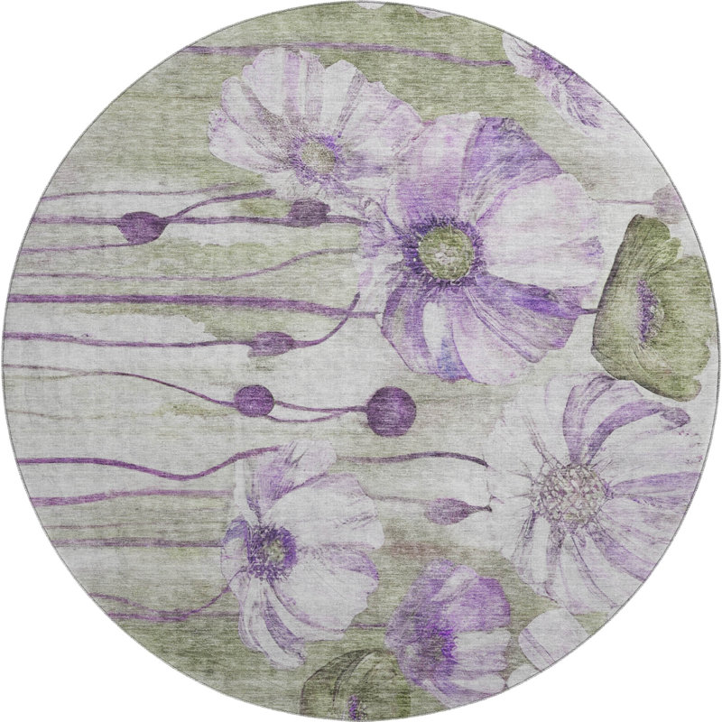 Premium Machine Washable Prisco Purple Rug, Round 8'