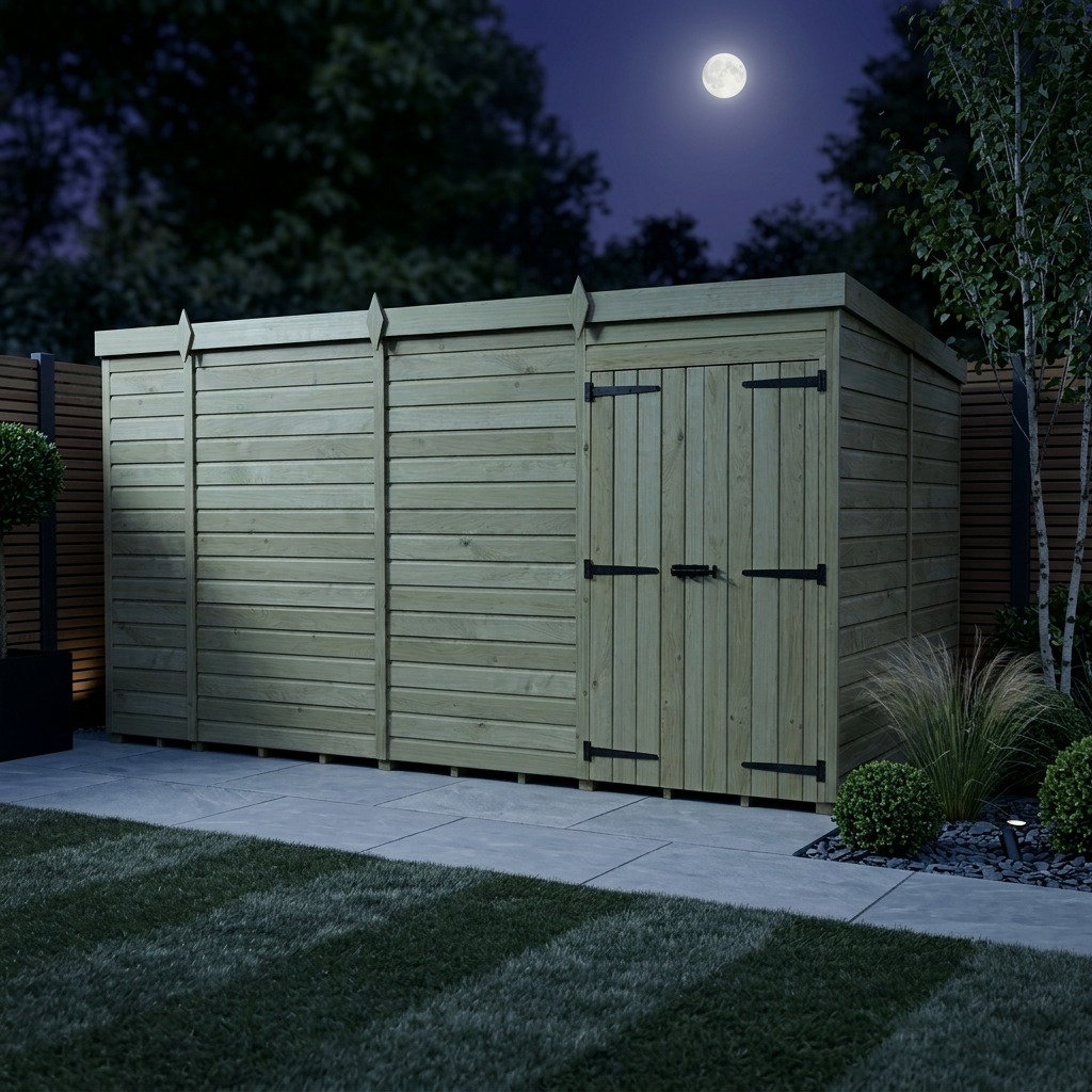 Total Sheds 14ft x 7ft Pent Garden Shed - Double Door - No Windows - Pressure Treated Timber - UK Manufactured