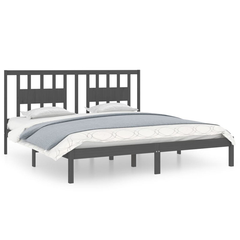 Bed Frame Solid Wood, Grey, Super King (200 x 200 cm), No
