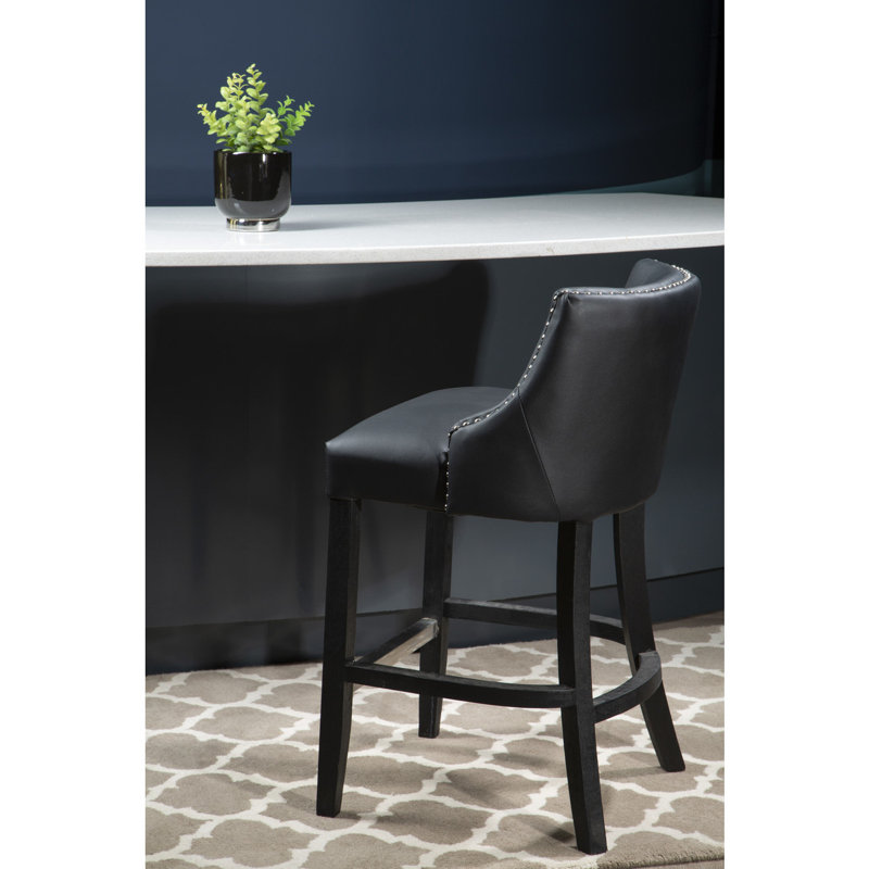 Brodeur Upholstered Counter Stool with Solid Wood Frame, Black, Black
