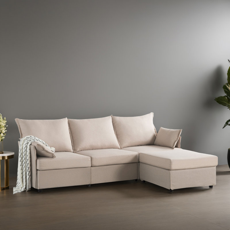 Canapé modulaire réversible 93,72 po avec repose-pieds pour salon, Polyester beige