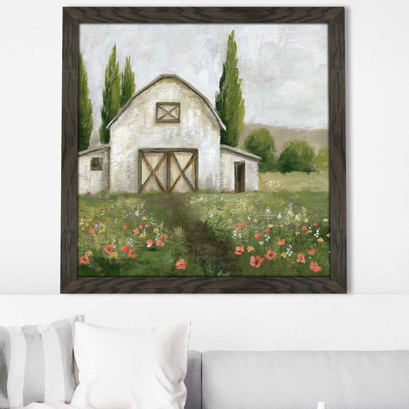 Country Barn I par Nan - Peinture, Cadre chocolat patiné, H 31,5 po x l 31,5 po x P 1 po