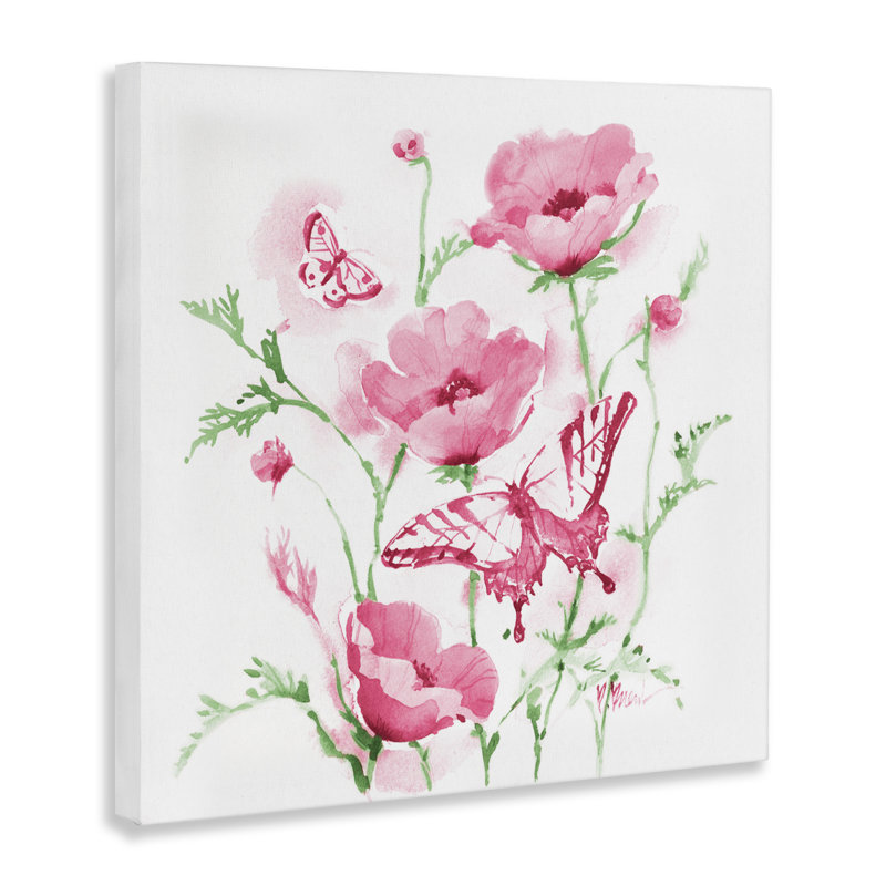 Coquelicots roses, toile par Paul Brent, H 30 po x l 30 po