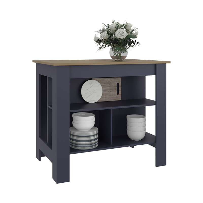 Cala Kitchen Island With Three Open Shelves (Not Include Stools)