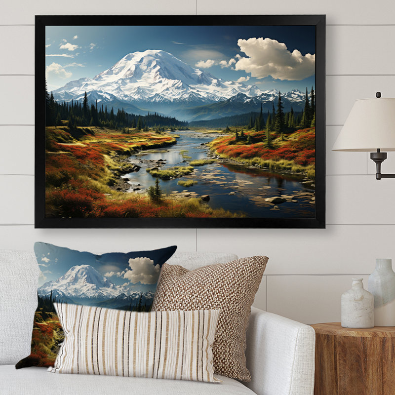 Art mural américain «Mount Rainier» - États-Unis, H 30 po x l 40 po x P 1,5 po, Cadre noir