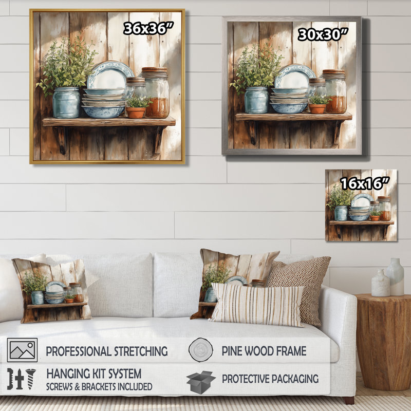 Art mural de ferme, toile rustique, Willmer, H 36 po x l 36 po, Cadre flottant blanc