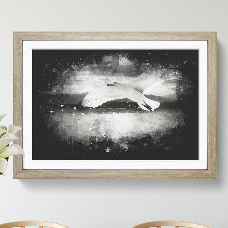 Seagull in Flight Vol.2 Paint Splash - Picture Frame Graphic Art, 65cm H x 90cm W x 2cm D, Oak