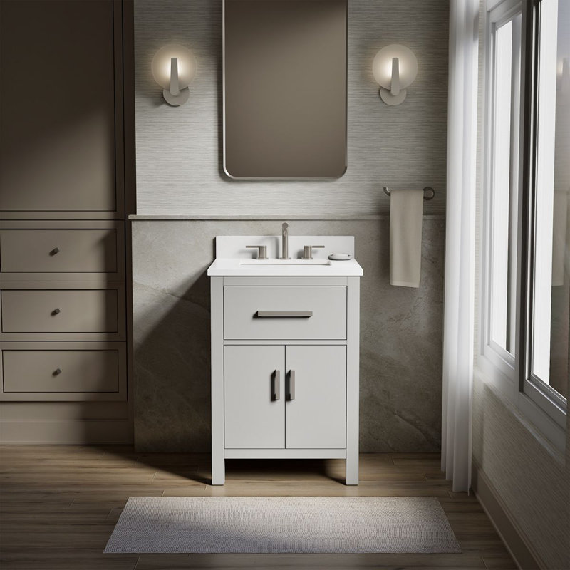 Kresla Meuble-lavabo de salle de bain avec lavabo et comptoir en quartz, Gris Atmos