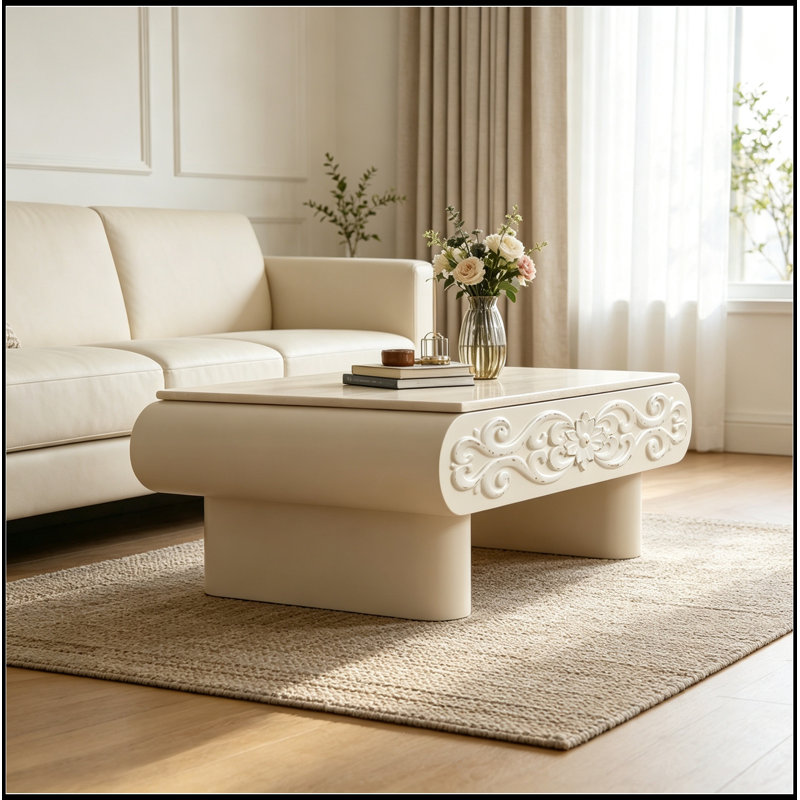 Plateau relevable avec rangement caché Frederica, Beige / jaune
