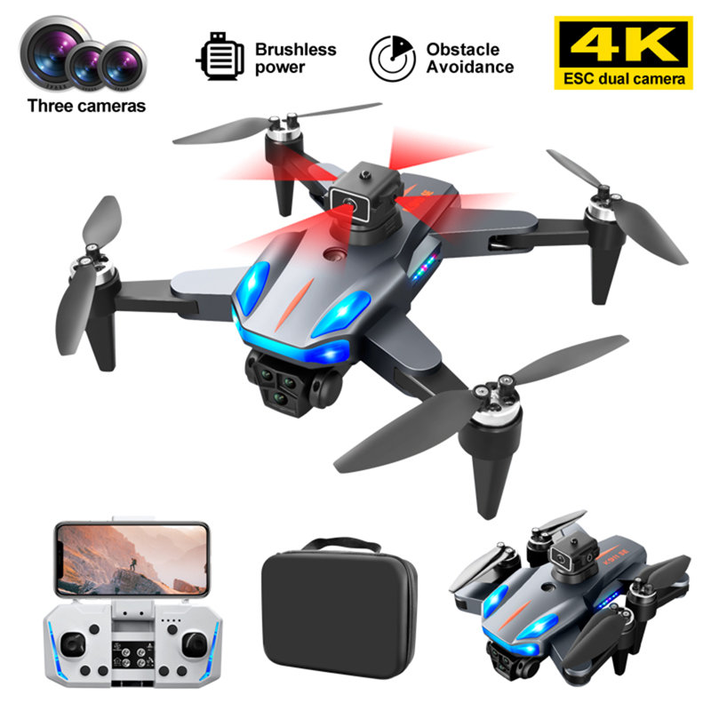 Télécommande drone avec trois appareils photo Éviter les obstacles Moteur sans balai Enfants adultes Débutant pliable 2,4Ghz RC GPS Quadcopter Jouet