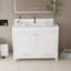 Ensemble de meuble-lavabo moderne 43 po avec plateau en marbre de Carrare blanc, armoire de salle de bain multifonctionnelle avec portes et tiroir, cadre solide et panneau en bois aggloméré (trou de robinet simple)