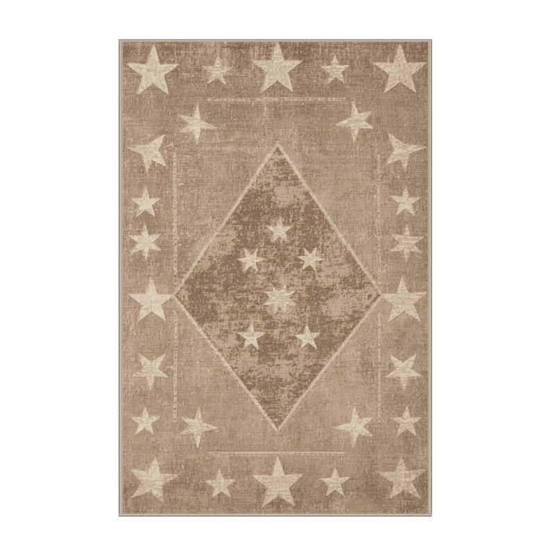 Soft Plush Estrada July 4Th Modern & Contemporary Abstract Area Rug in Brown – Beige Binding, 2x4