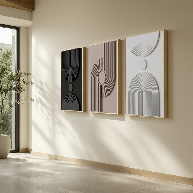 3 Piece Framed 3D Textured Abstract Arch Wall Art Set, Warm Neutral & Dusty Pink, 24x36 Inch (Set of 3)