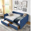 Grand lit de jour avec canapé-lit capitonné à deux tiroirs, tissu Boucle (88 po x 65,5 po x 29,5 po)-1389440234