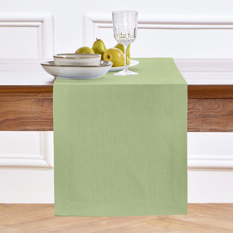100% Pure Linen Table Runner - Fete, 108" x 14", Laurel Green, Solid Color