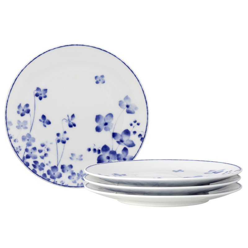 Ensemble de 4 assiettes à pain et beurre / amuse-gueules Noritake Bloomington Road, bleu, 6,25 po