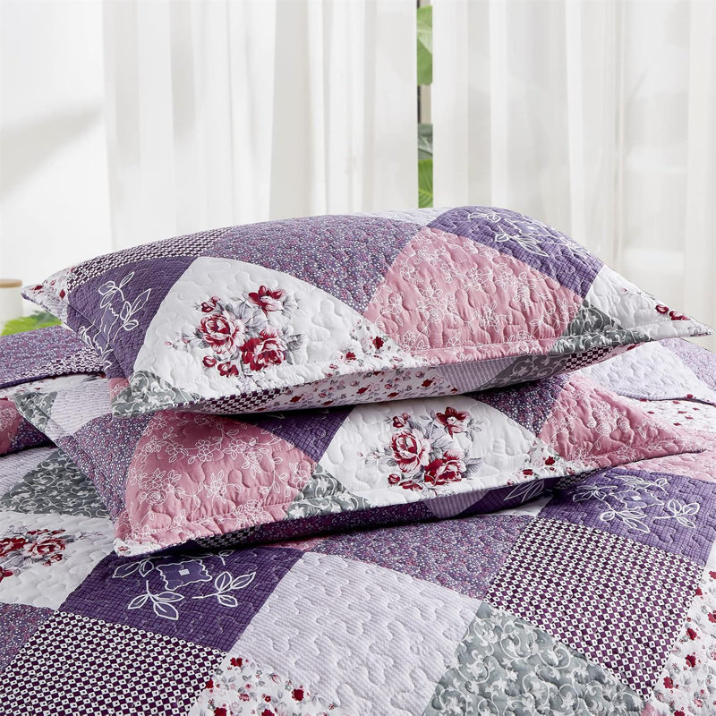 Ensemble de couvre-lit toutes saisons 3 pièces, Mauve, Courtepointe très grand et 2 très grandes taies 