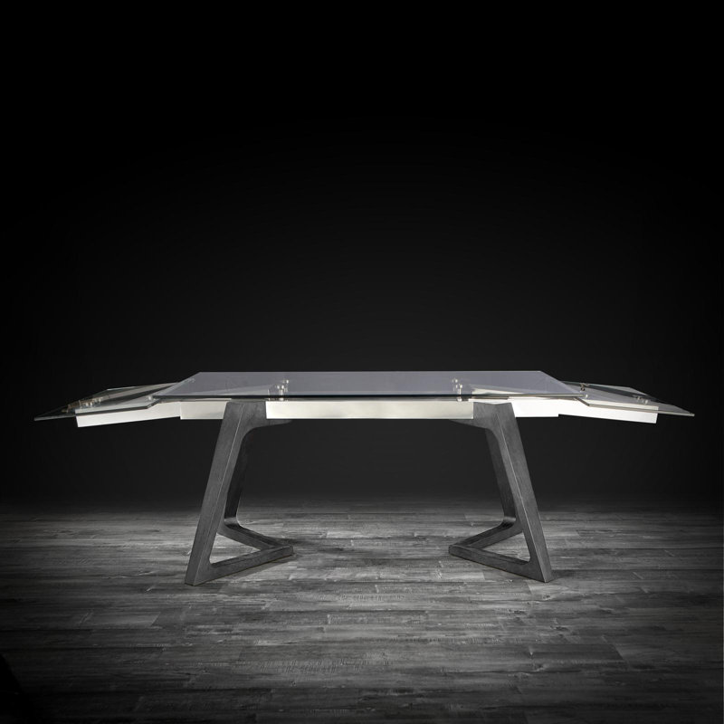 Extendable Glass Top Dining Table, Gray
