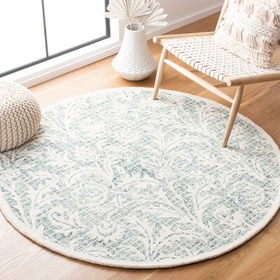 Rumbaugh Floral Handmade Tufted Wool Green Area Rug -  Alcott HillÂ®, 3217A5F2B5E64C2FBE8C8E2FE5099A4B