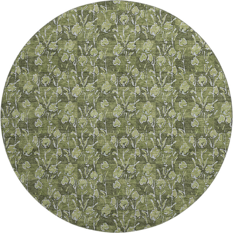 Premium Machine Washable Prisco Olive Rug, Round 8'