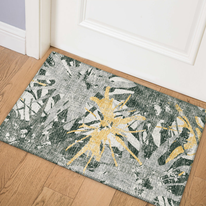 Tapis gris / jaune à motif abstrait Tary, Rectangle 3 pi x 5 pi
