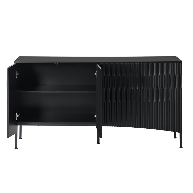 60" Modern 4-Door Sideboard With Adjustable Shelves, Black
