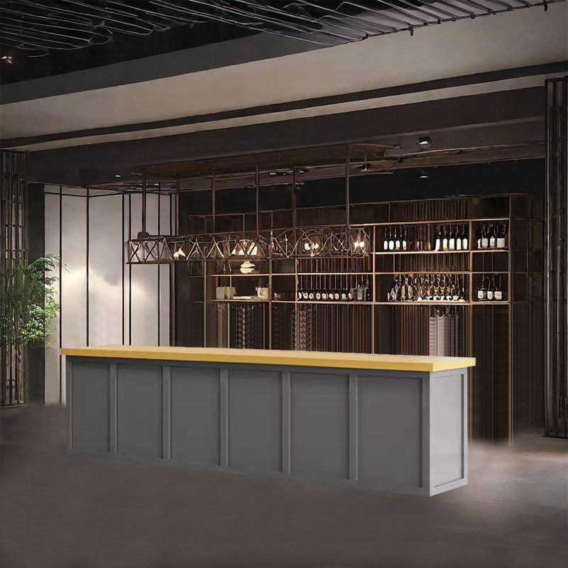 Large Rectangular Bar Counter，Rustic Reception Desk, Grey