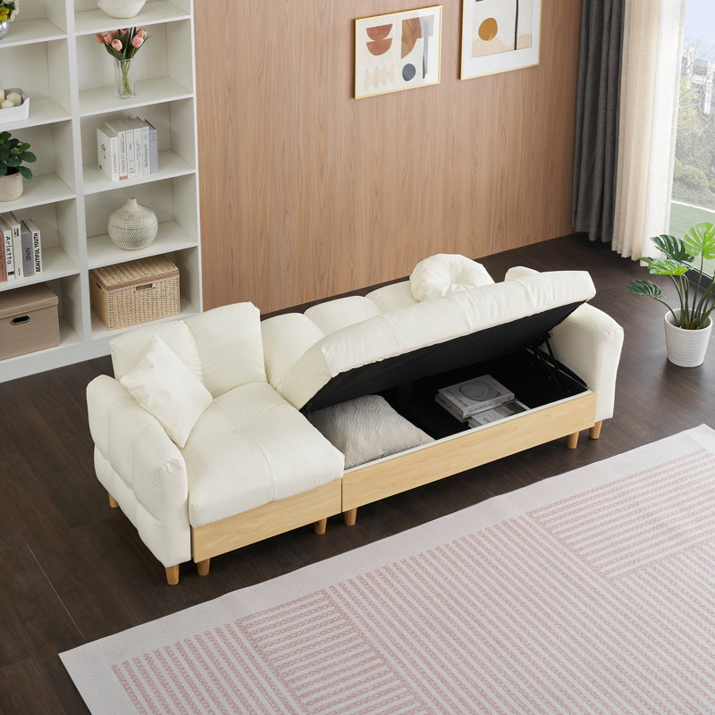 Canapé-lit à 3 places avec technologie Locker, 3, H 32,5 po x l 84,65 po x P 41,73 po, Similicuir beige