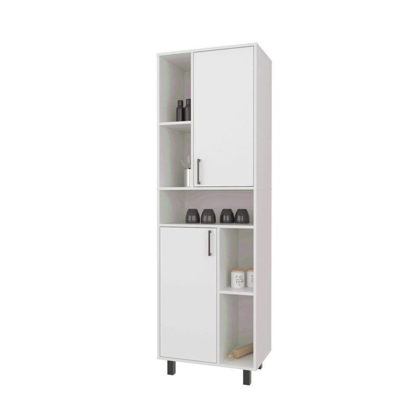 Kitchen Pantry With Open Shelves Storage And 2 Doors,  White