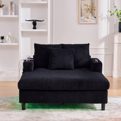 Canapé inclinable moderne en velours côtelé surdimensionné avec siège profond, 3 coussins, charge USB, bande lumineuse à DEL RVB, porte-gobelet, poche latérale - Canapé-lit approprié